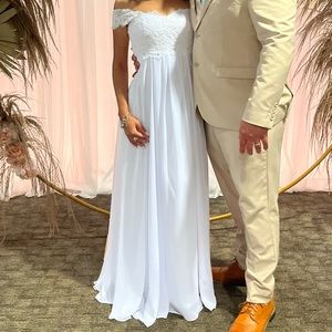 White dress bride bridesmaid delicate long wedding